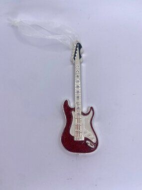Regent Square Red Electric Guitar Collectible Ornament w/ Fine European Crystals